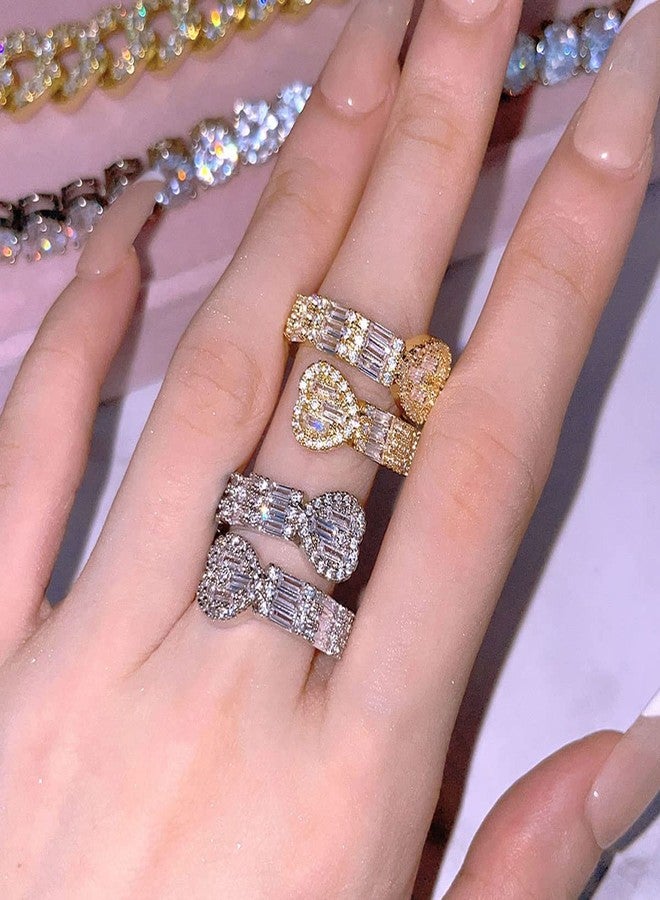 Jacruces Silver Heart Rings for Women Bling Iced Out Rings Cubic Zirconia Ring Men Women Engagement Wedding Promise Ring for Her Hip Hop Jewelry Size 8 - Image 3